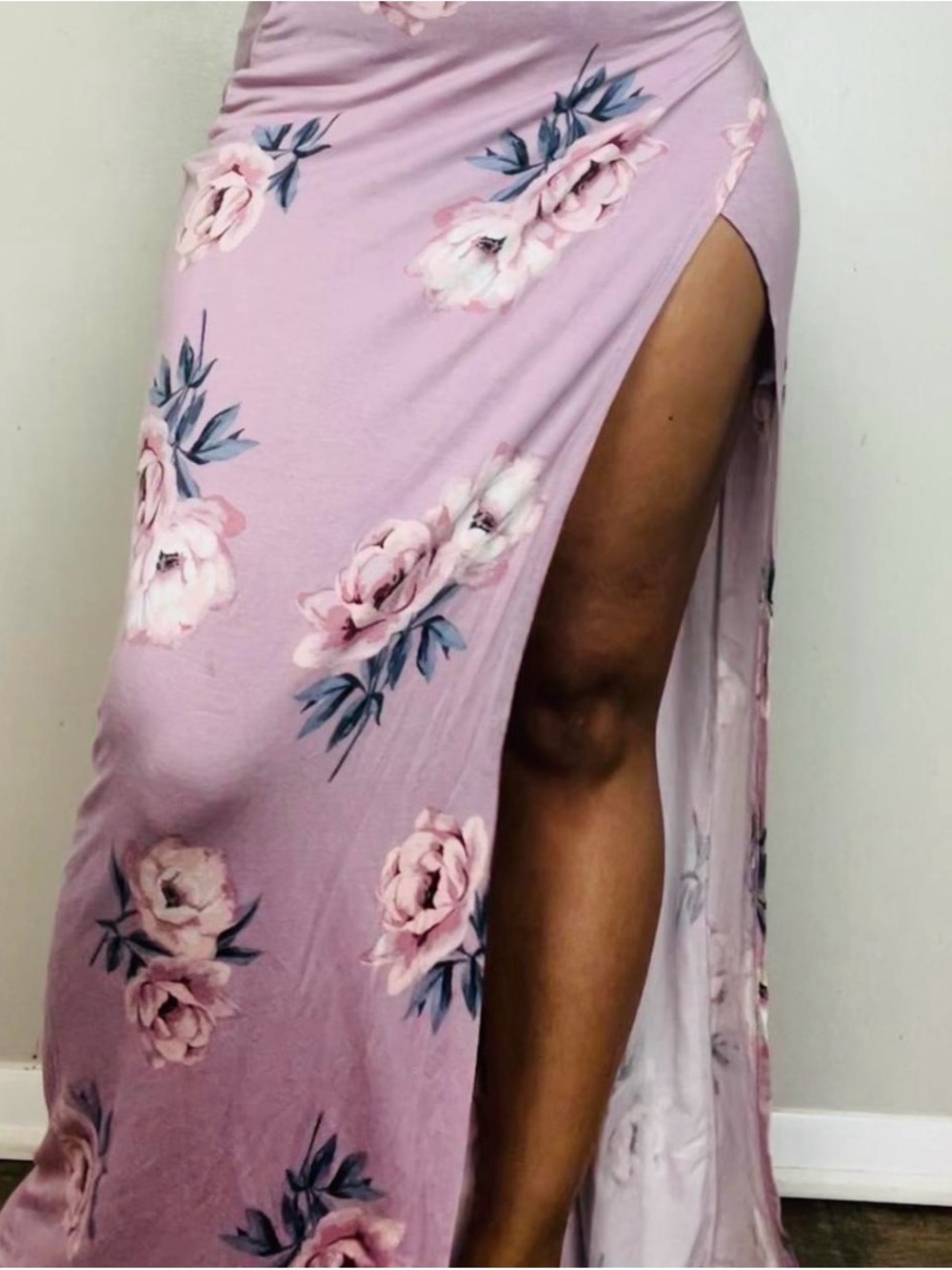 Charlotte Russe Lilac Floral Maxi Skirt with High Slit